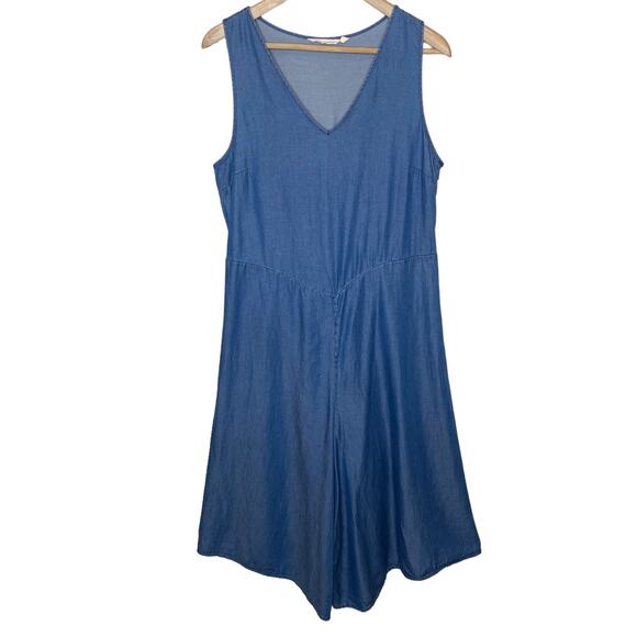 Soft Surroundings Tencel Chambray Wide Leg Crop Jumpsuit Sleeveless Blue Small - Picture 5 of 5